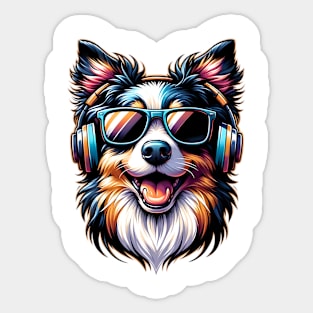 Miniature American Shepherd as Smiling DJ with Headphones Sticker